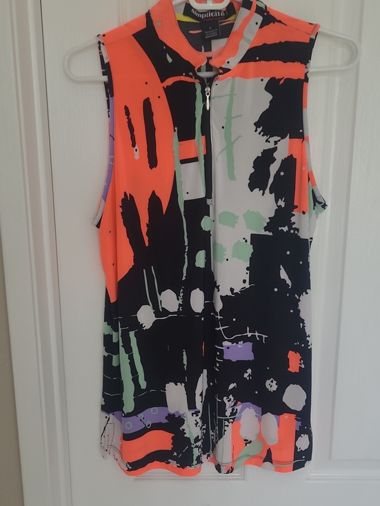 jamie sadock Tops - jamie sadock Neon Abstract Zip-Front Tank Top - Orange/Black/White